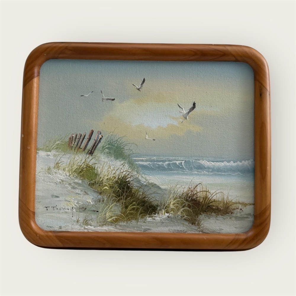 Vintage original Coastal Beach Scene Wall Art with Wooden Frame art J Thompson